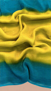 Blue and Yellow Crushed Crepe Georgette Saree